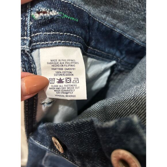 Vintage 2002 Tommy Hilfiger Blue Jean Bootcut Logo Straps Overalls Size Small - Picture 11 of 12